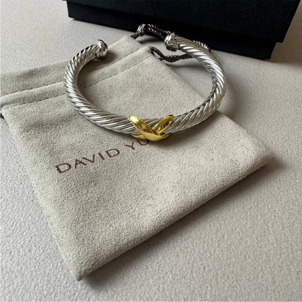 David Yurman Two-Tone Cable Bracelet in Silver with Gold Accent 7mm